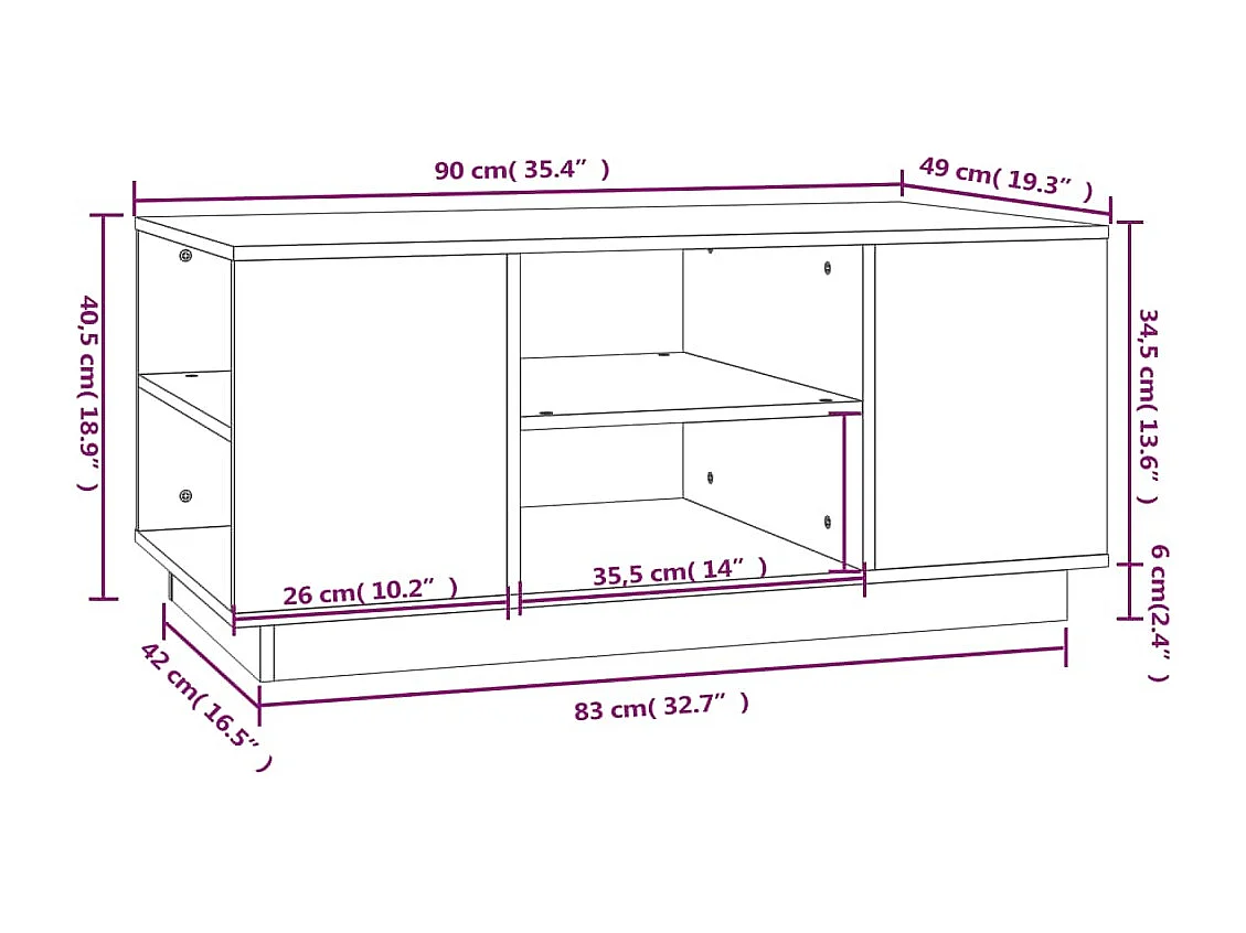 Tavolino Grigio 90x49x40,5 cm Legno massello di pino