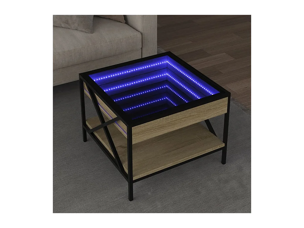 Salontafel met oneindige LED Sonoma eiken 50x50x38 cm
