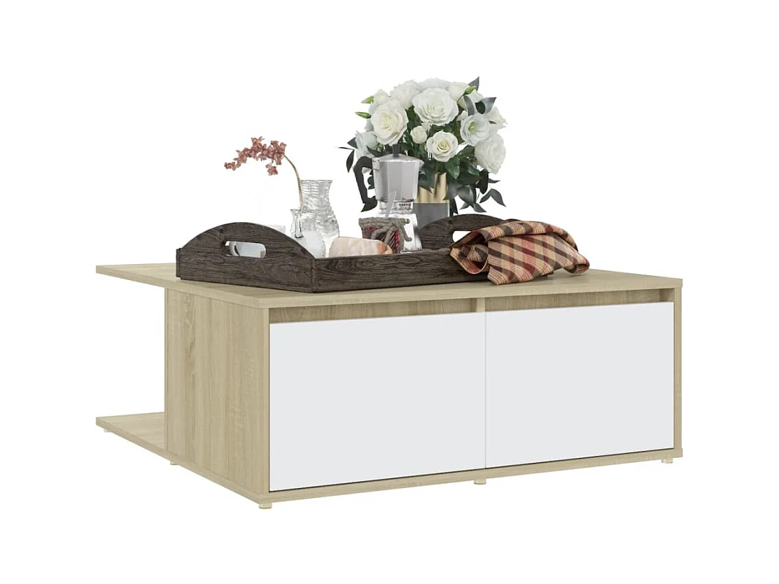 Table basse blanc et chêne sonoma 80x80x31 cm bois d'ingénierie