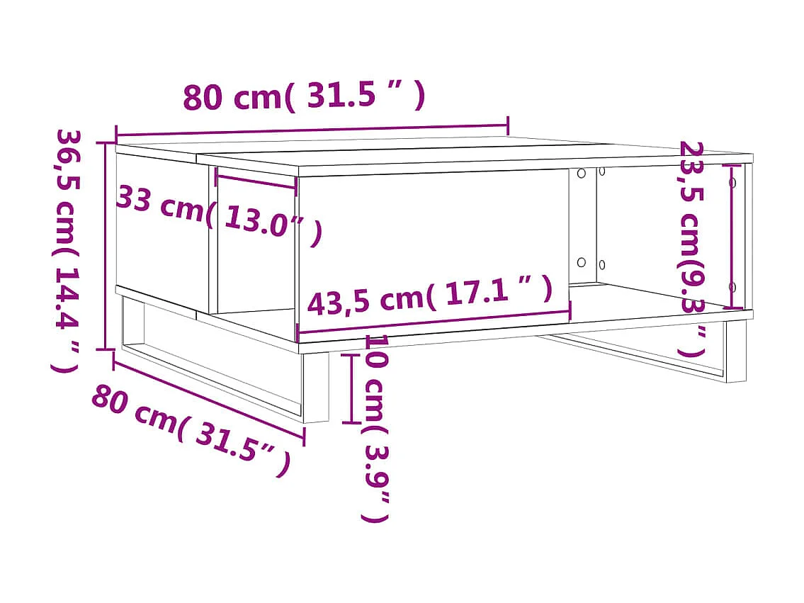 Table basse chêne sonoma 80x80x36,5 cm bois d'ingénierie