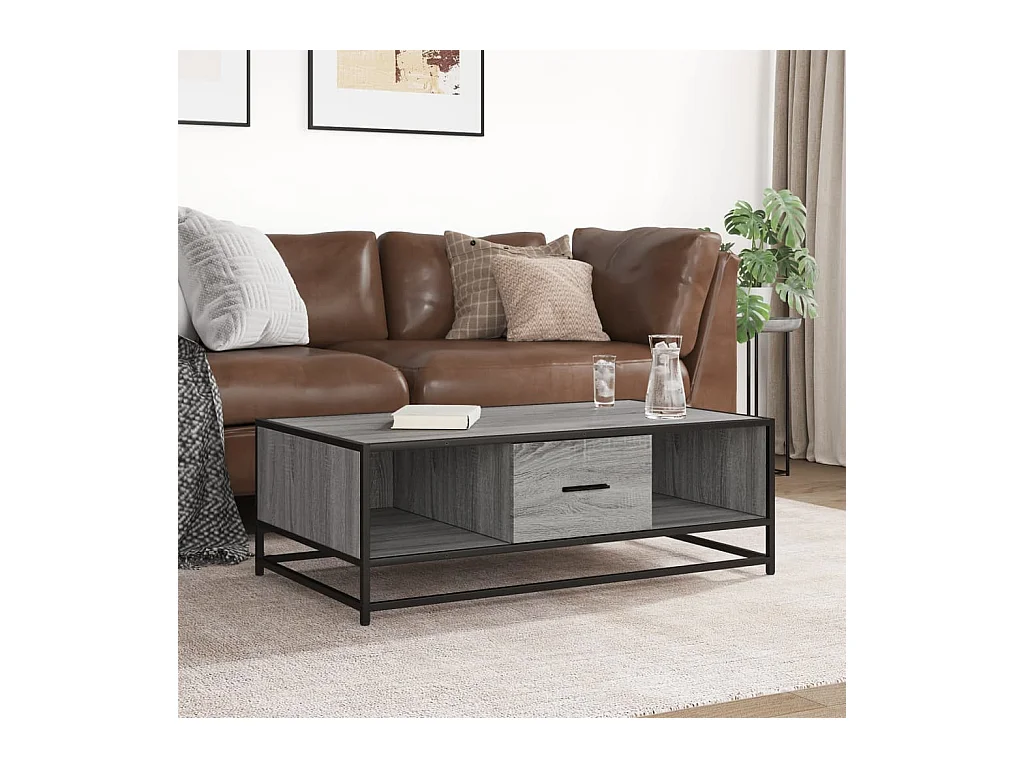 Mesa de centro Sonoma gris 100x57x35 cm madera contrachapada y metal