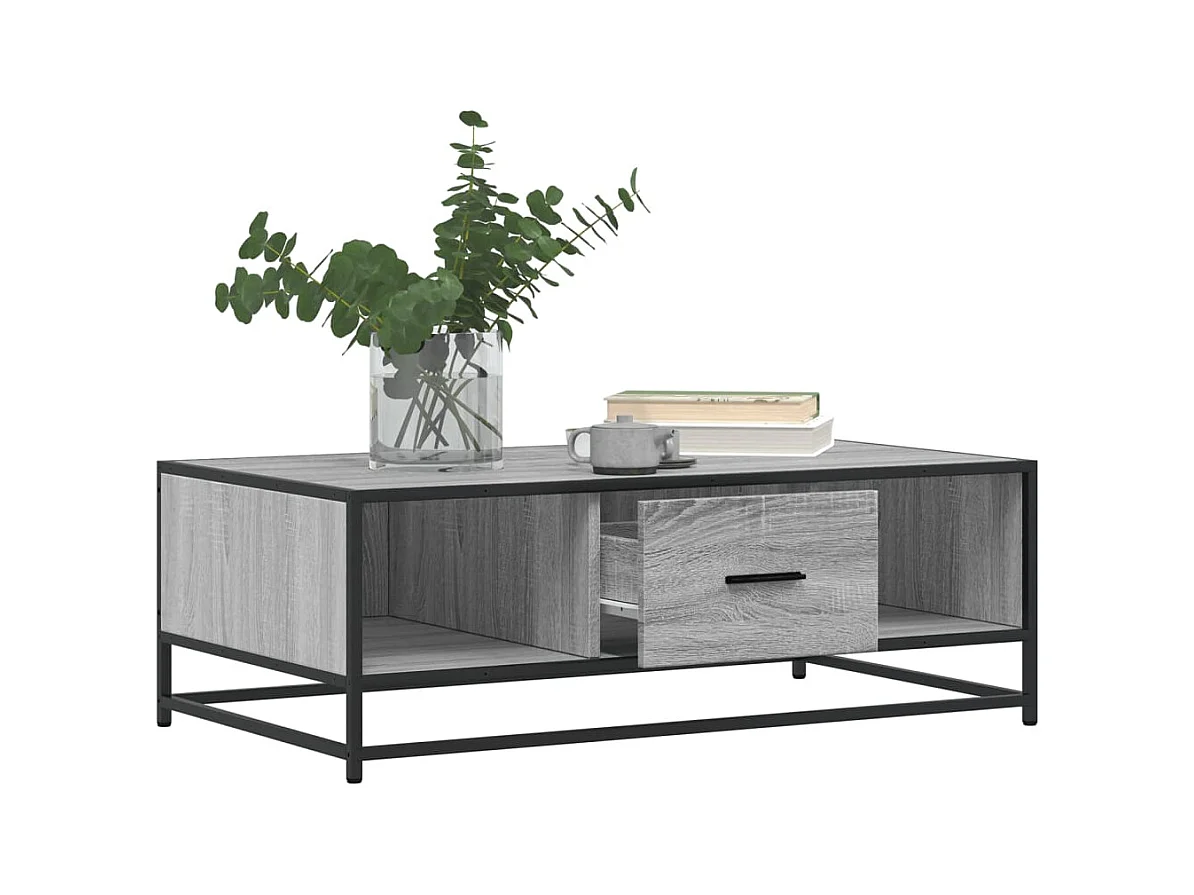 Mesa de centro Sonoma gris 100x57x35 cm madera contrachapada y metal