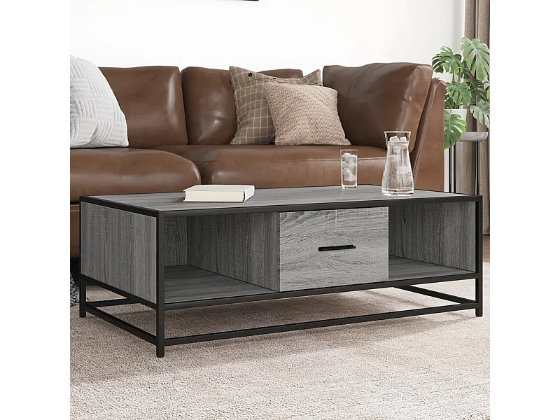 Table basse sonoma gris 100x57x35 cm bois d'ingénierie et métal