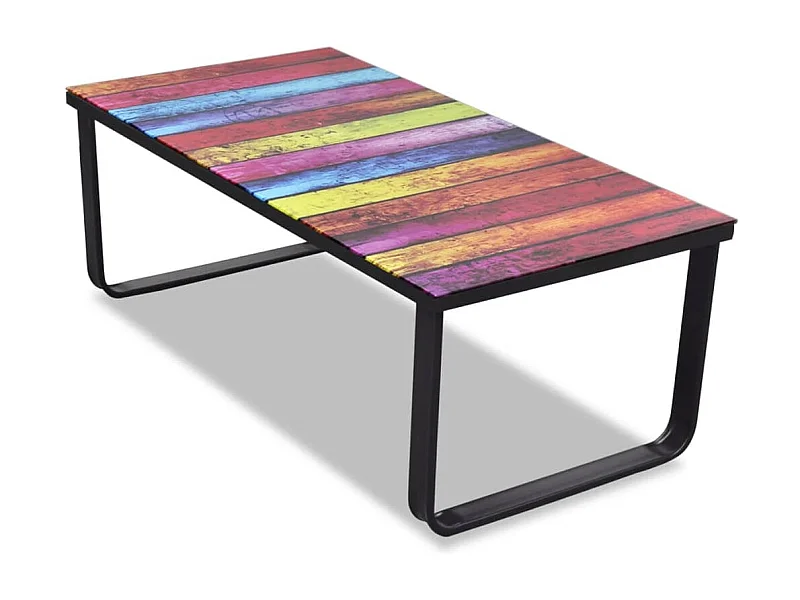 Mesa de centro con estampado de arcoíris Tapa de cristal