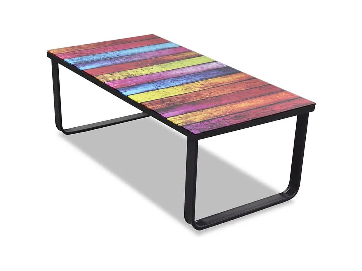 Table basse avec impression d'arc-en-ciel Dessus en verre