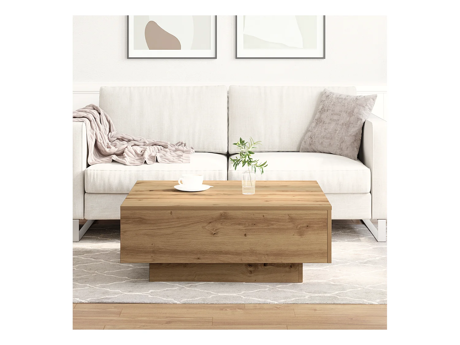 Mesa de centro Roble artesanal 80x80x31 cm Madera de ingeniería