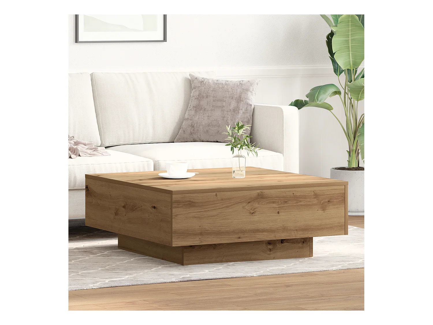 Table basse Chêne artisanal 80x80x31 cm Bois d'ingénierie