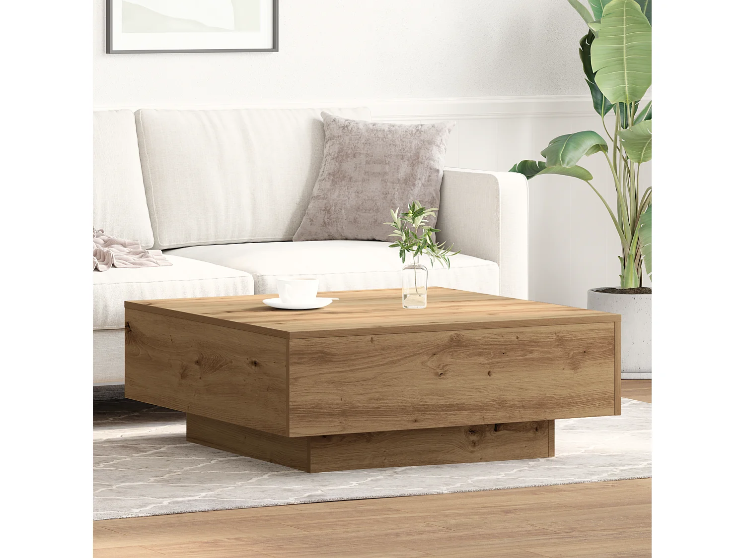 Table basse Chêne artisanal 80x80x31 cm Bois d'ingénierie