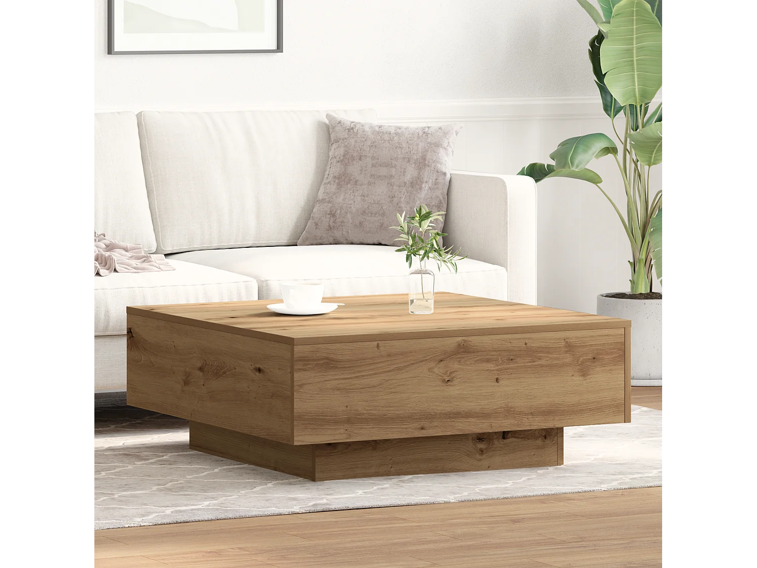 Table basse Chêne artisanal 80x80x31 cm Bois d'ingénierie