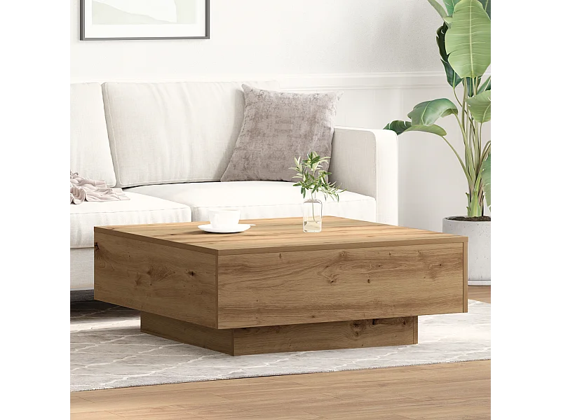 Table basse Chêne artisanal 80x80x31 cm Bois d'ingénierie