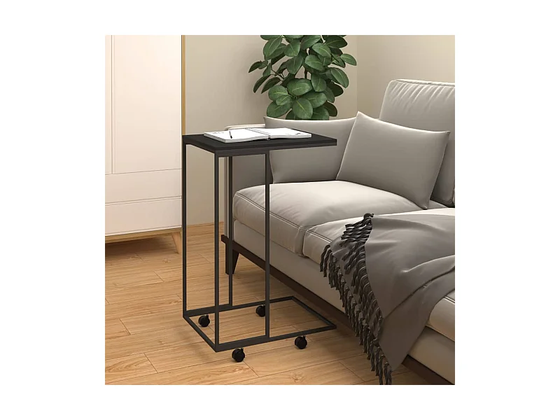 Table d'appoint avec roues Noir 40x30x63,5 cm Bois d'ingénierie