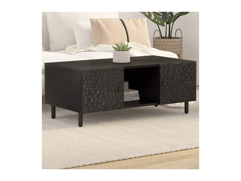 Table basse noir 100x54x40 cm bois massif de manguier