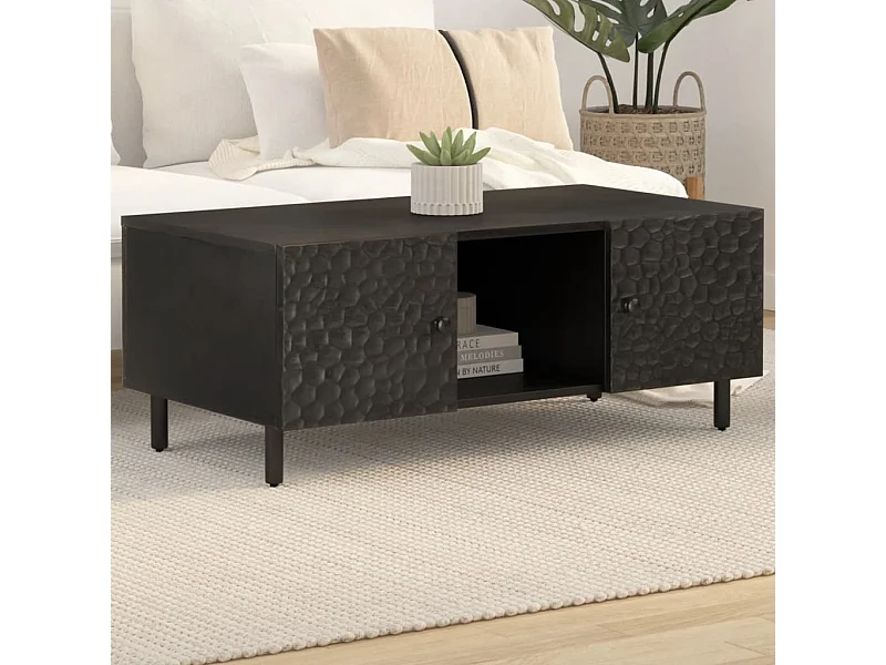 Tavolino nero 100x54x40 cm in legno massello di mango