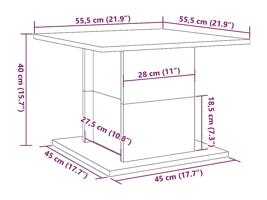 Table basse chêne artisanal 55,5x55,5x40 cm bois d'ingénierie