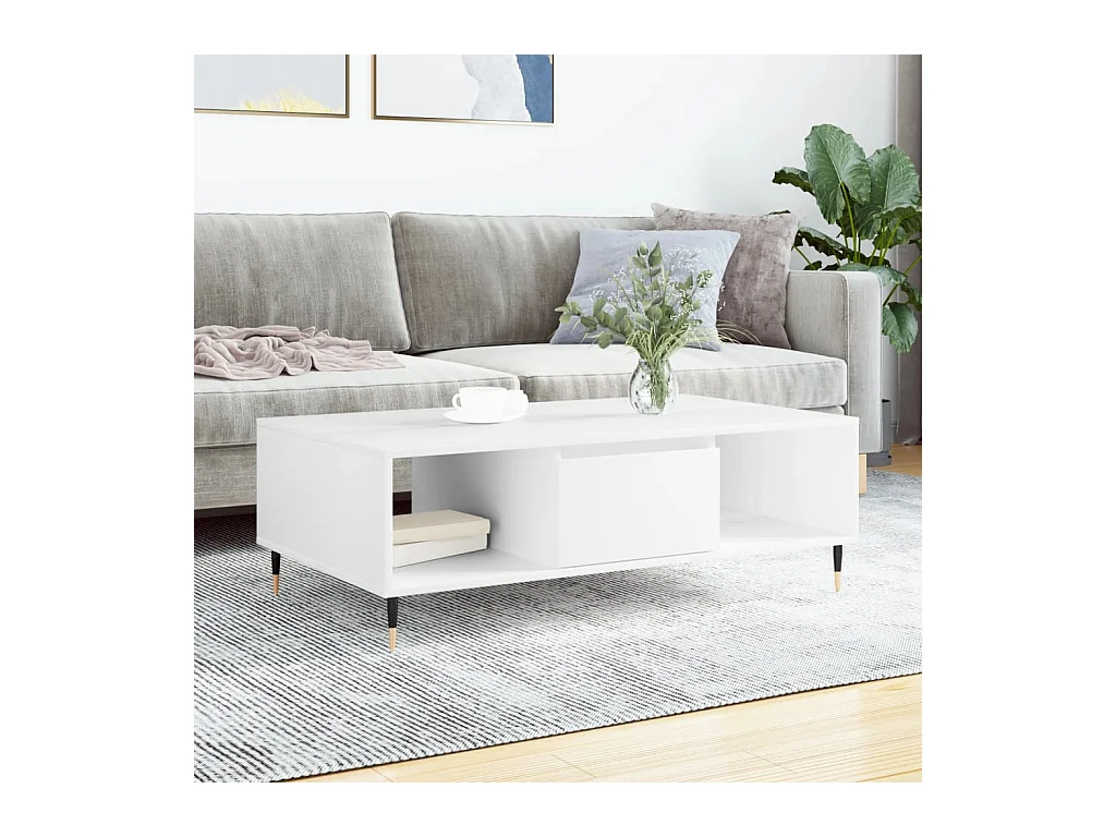 Table basse blanc 104x60x35 cm bois d'ingénierie