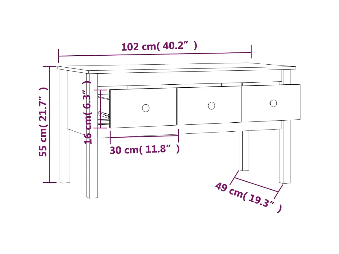 Table basse Gris 102x49x55 cm Bois massif de pin