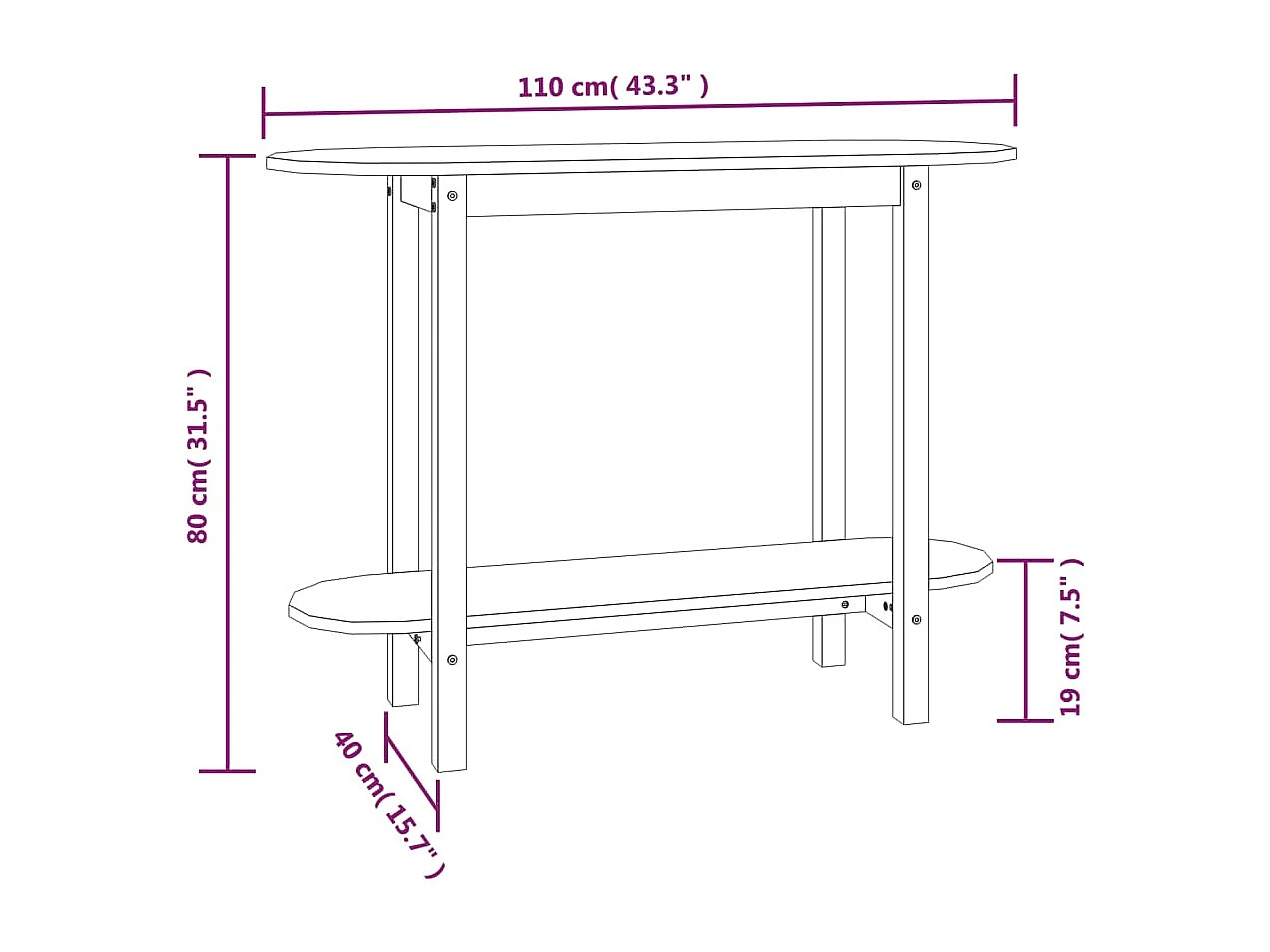 Table console Gris 110x40x80 cm Bois massif de pin