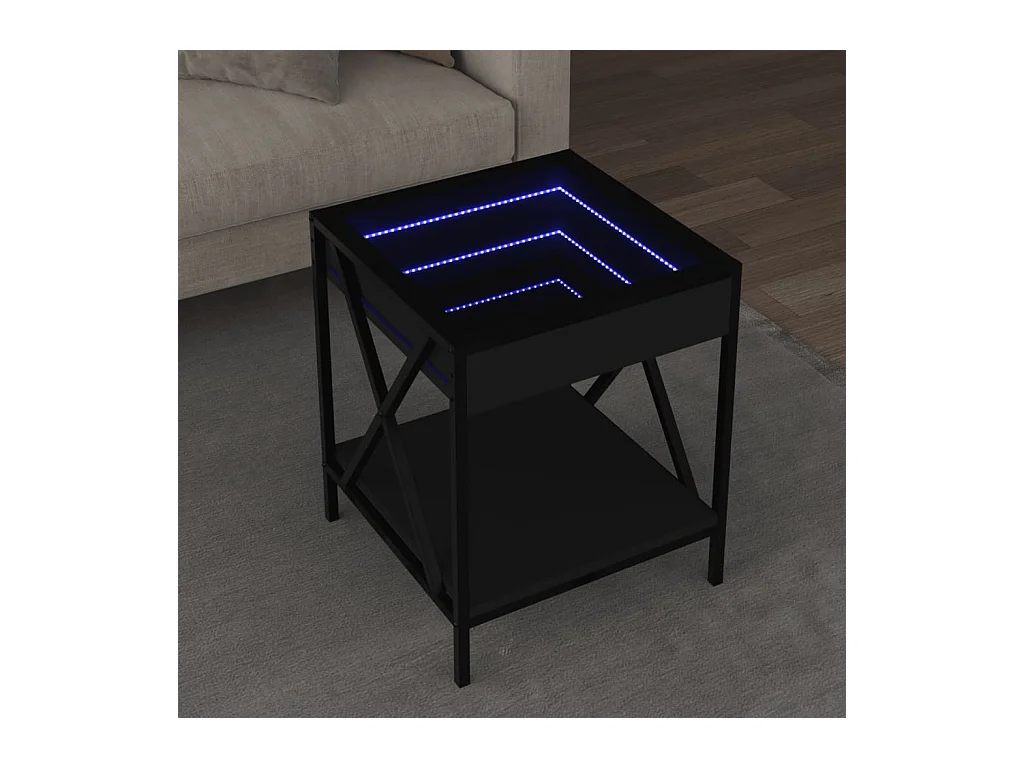 Table basse avec LED Infinity noir 40x40x49 cm