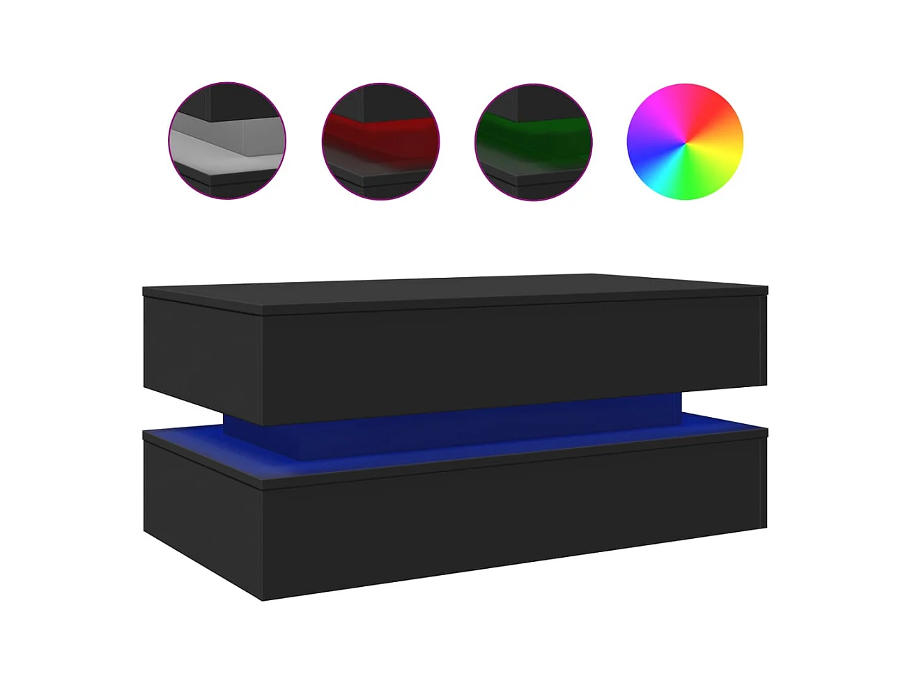 Couchtisch mit LED-Leuchten schwarz 90x50x40 cm