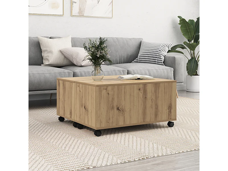 Mesa de centro de roble hecha a mano 75 x 75 x 38 cm Madera de ingeniería