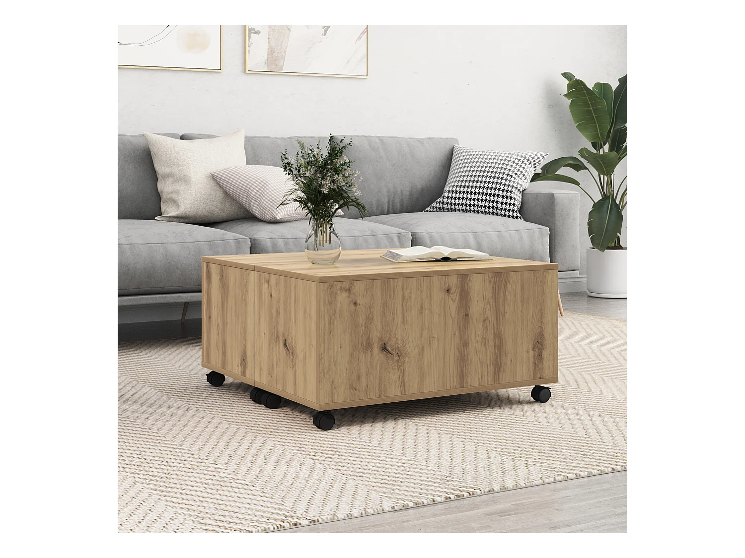 Table basse chêne artisanal 75 x 75 x 38 cm Bois d'ingénierie