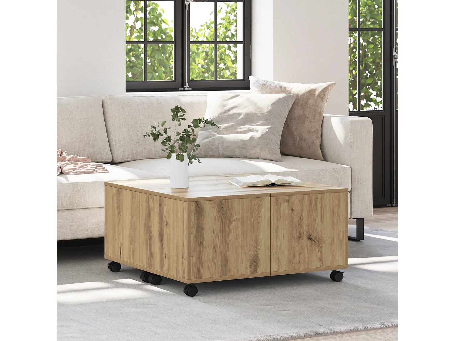 Tavolino da caffè in rovere fatto a mano 75 x 75 x 38 cm Legno ingegnerizzato