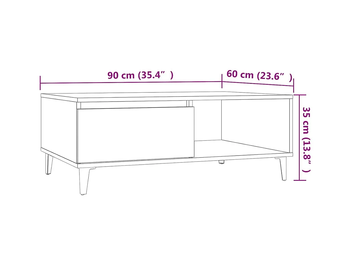 Table basse chêne sonoma 90x60x35 cm bois d'ingénierie