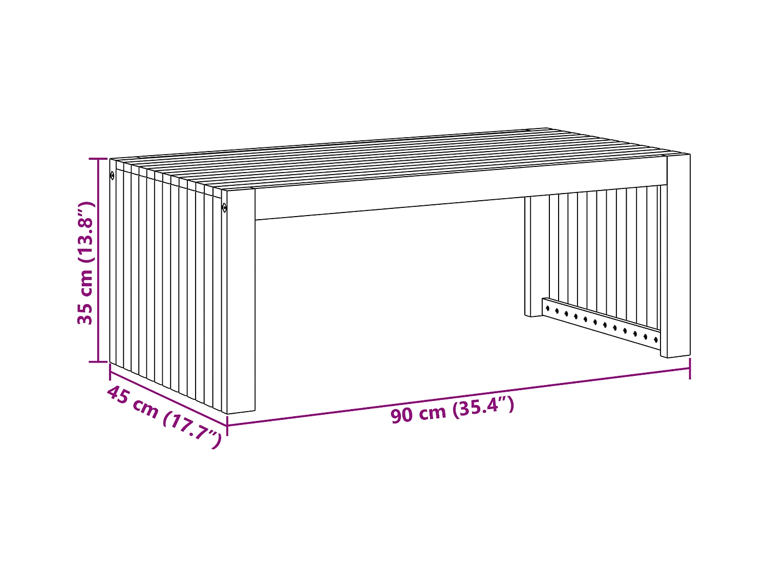Table Basse de Jardin 90x45x35 cm Bois Massif Acacia