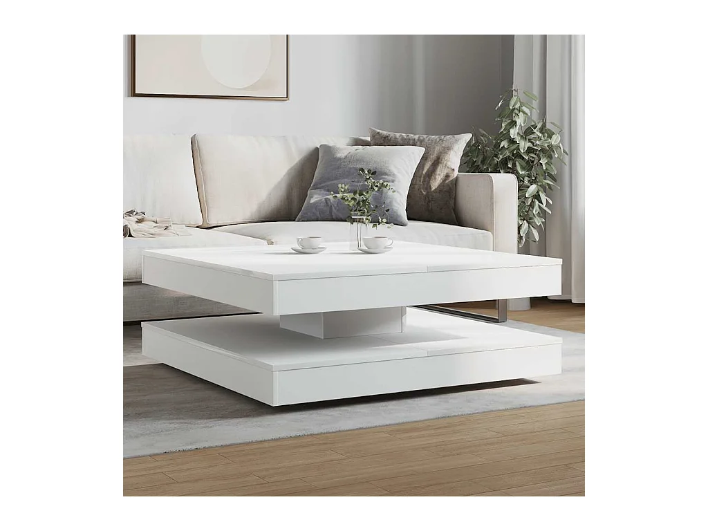 Mesa de centro giratoria 360 grados blanca 90x90x34,5 cm