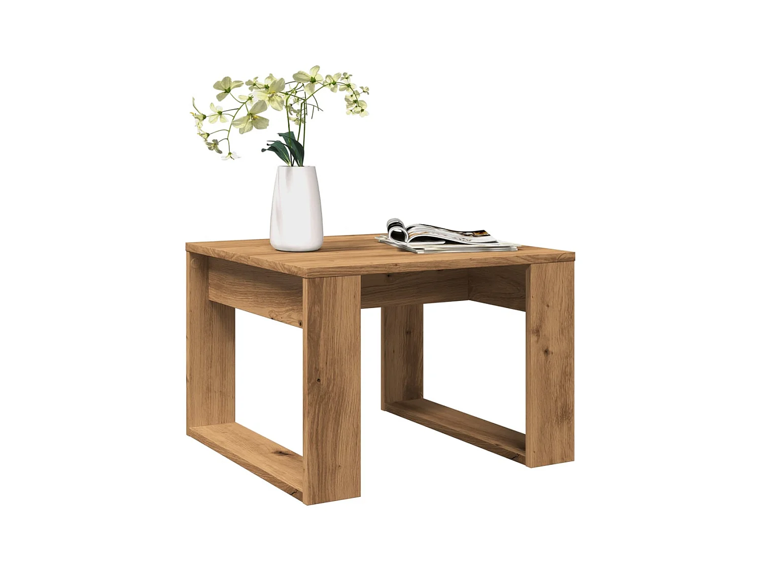 Table d'appoint chêne artisanal 50x50x35 cm bois d'ingénierie
