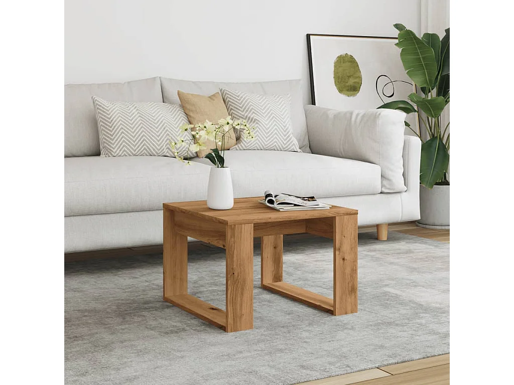 Table d'appoint chêne artisanal 50x50x35 cm bois d'ingénierie