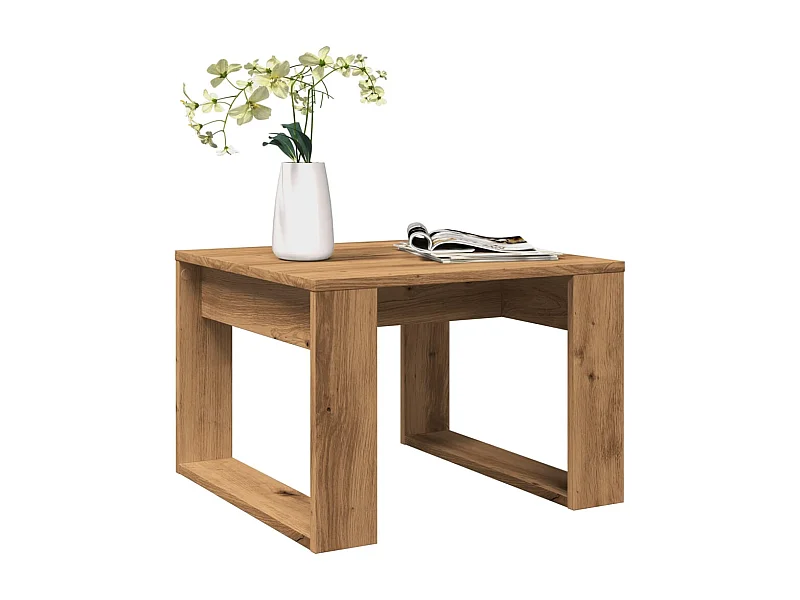 Mesa auxiliar de roble artesanal 50x50x35 cm madera de ingeniería