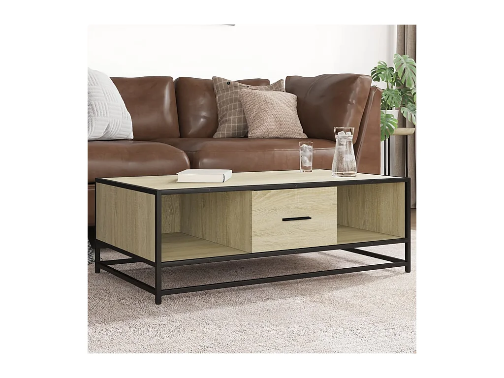 Table basse chêne sonoma 100x57x35cm bois d'ingénierie et métal