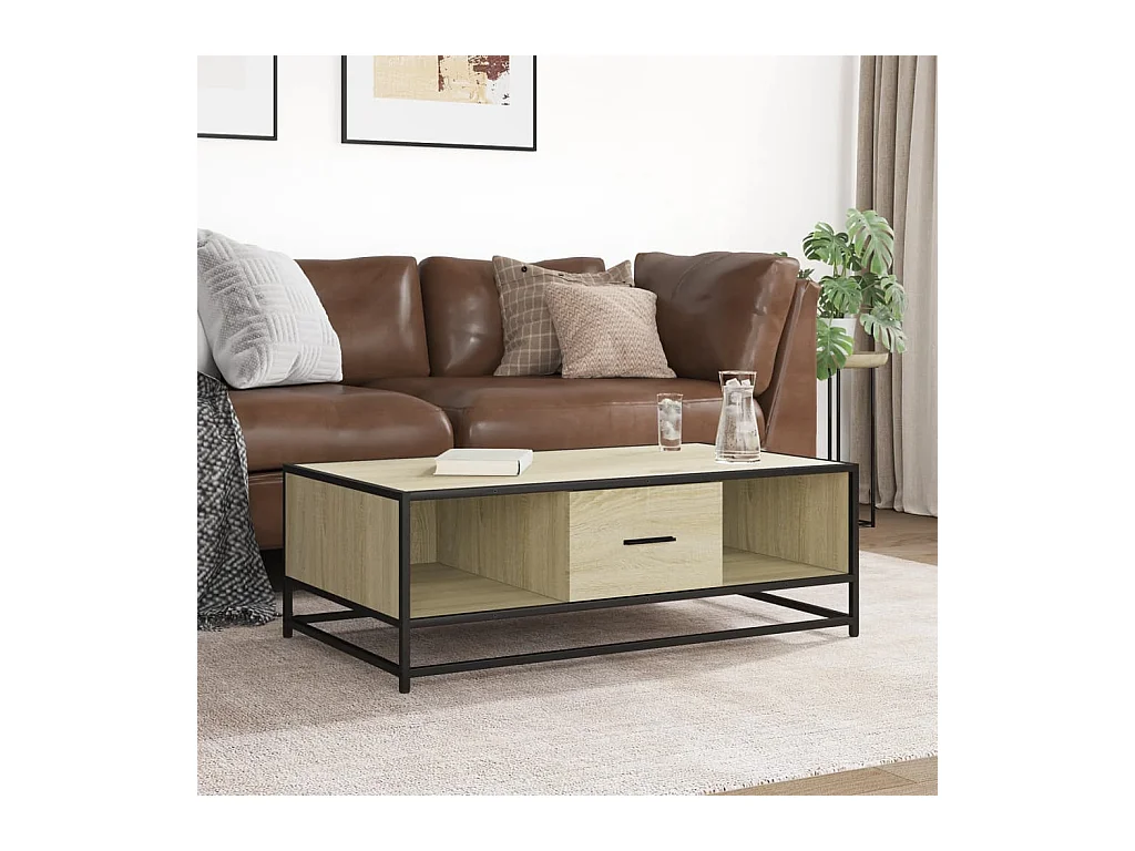 Table basse chêne sonoma 100x57x35cm bois d'ingénierie et métal