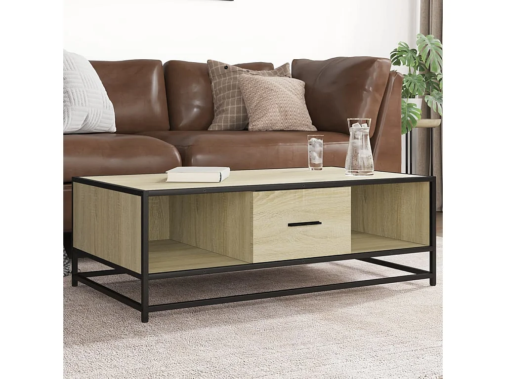 Mesa de centro de roble Sonoma 100x57x35cm madera de ingeniería y metal