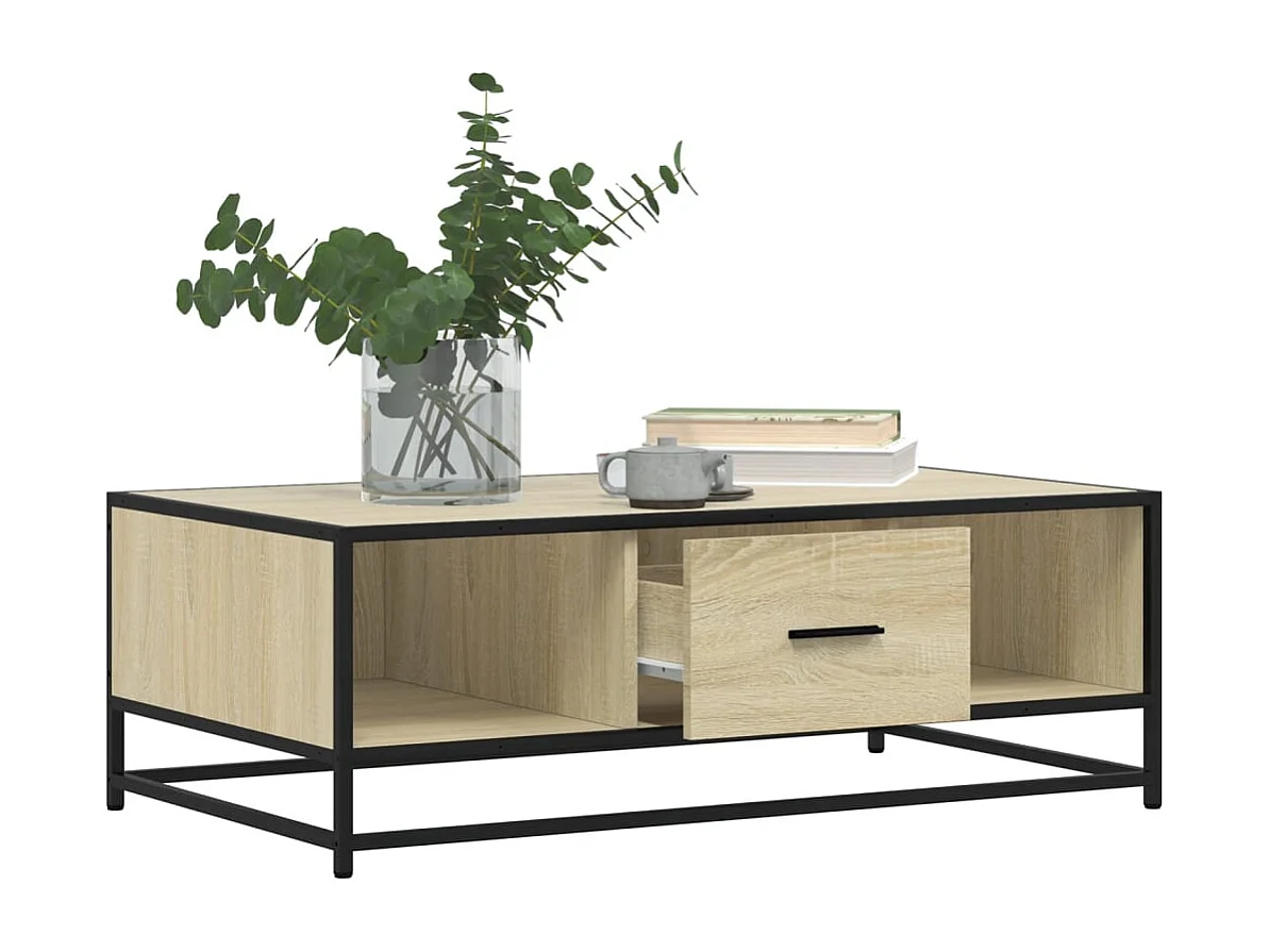 Mesa de centro de roble Sonoma 100x57x35cm madera de ingeniería y metal