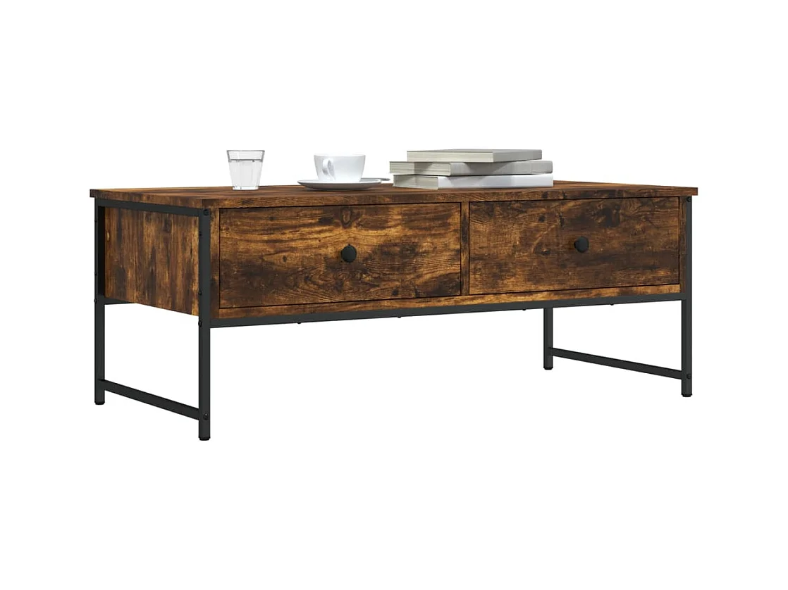 Gerookte eiken salontafel 101x49x39,5 cm bewerkt hout