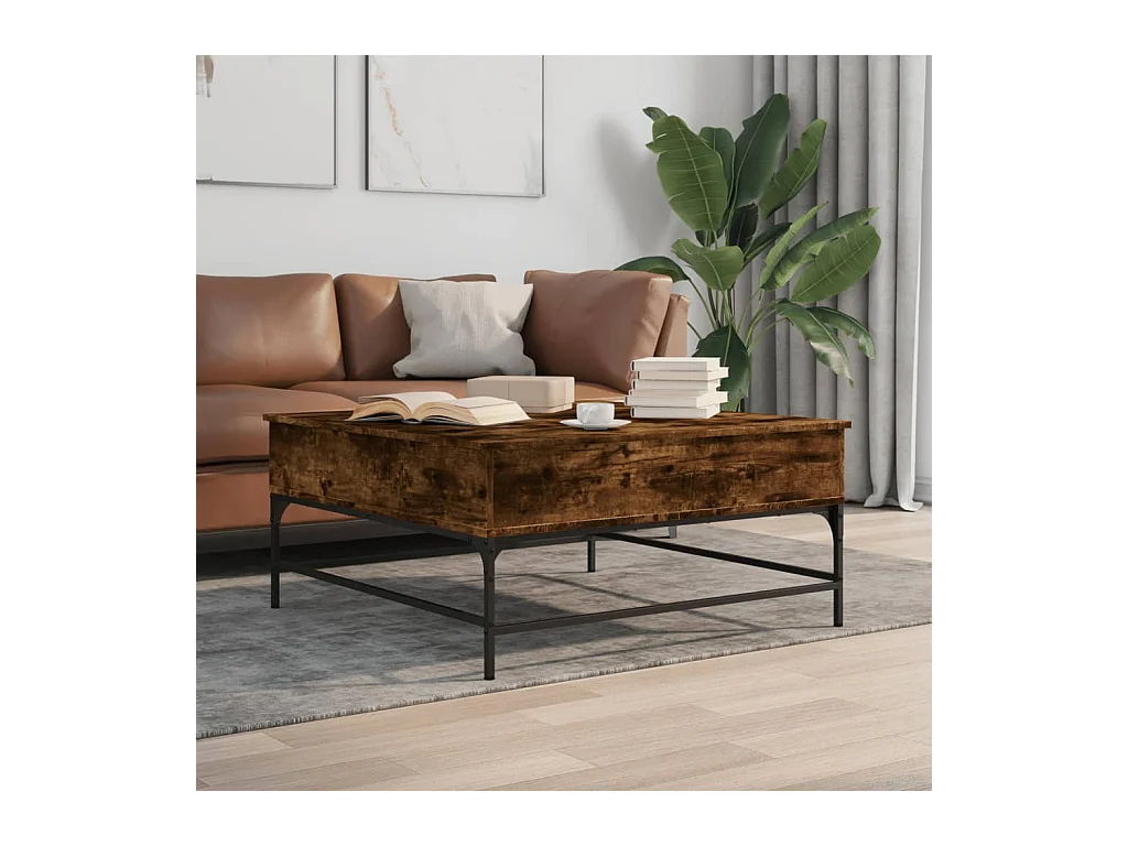 Mesa de centro de roble ahumado 95x95x45 cm de madera contrachapada y metal