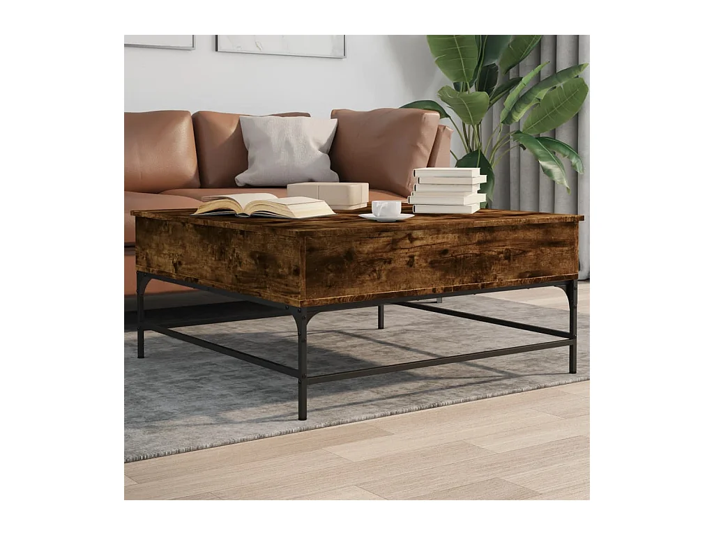 Mesa de centro de roble ahumado 95x95x45 cm de madera contrachapada y metal
