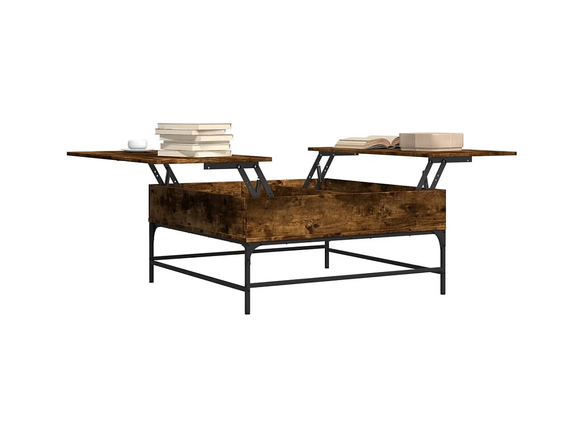 Mesa de centro de roble ahumado 95x95x45 cm de madera contrachapada y metal