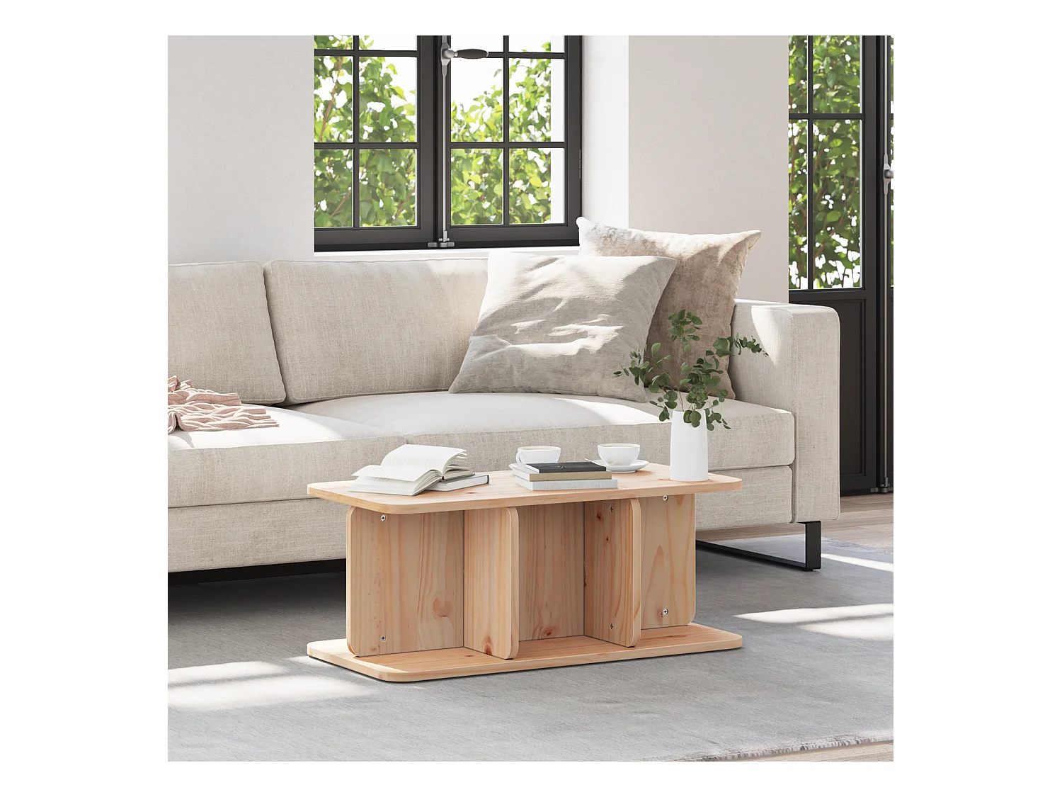 Mesa de centro natural 80 x 39,5 x 33,5 cm Madera maciza de pino