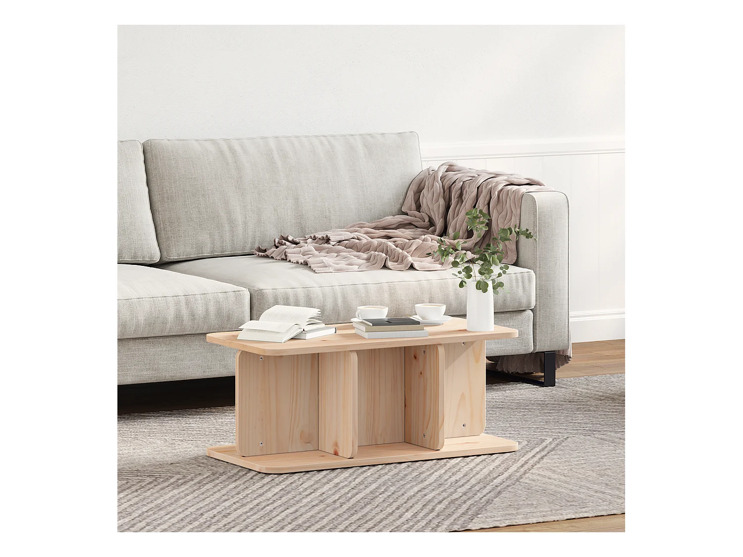 Mesa de centro natural 80 x 39,5 x 33,5 cm Madera maciza de pino