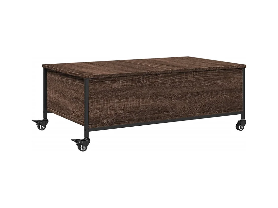 Mesa de centro con ruedas de madera de ingeniería de roble marrón