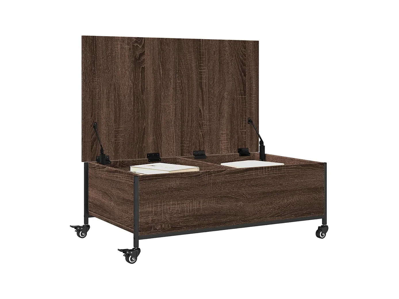 Mesa de centro con ruedas de madera de ingeniería de roble marrón