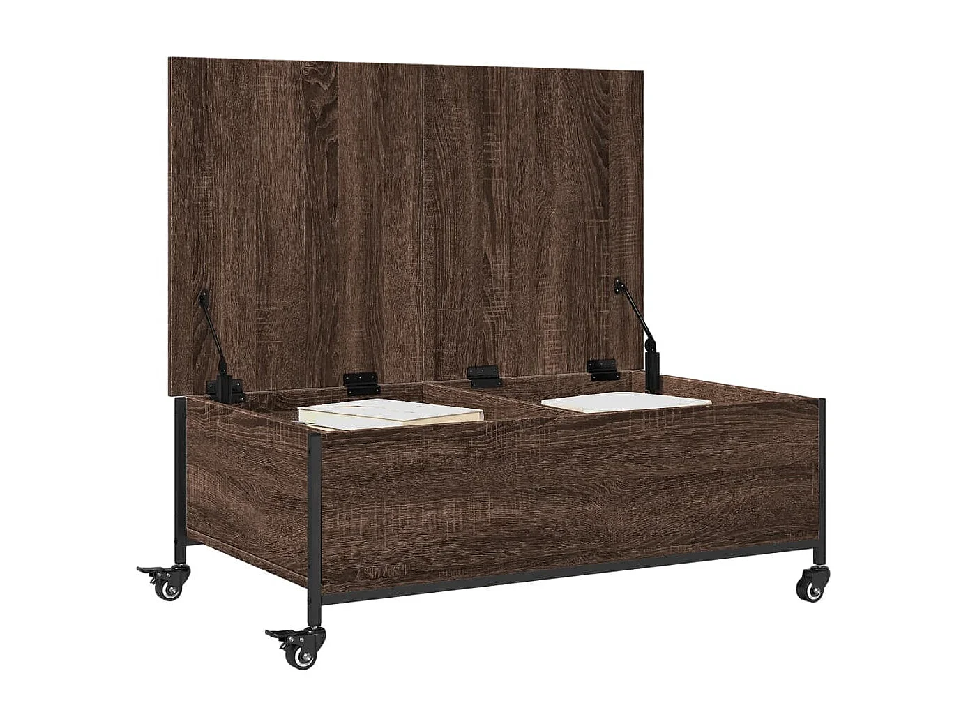 Mesa de centro con ruedas de madera de ingeniería de roble marrón