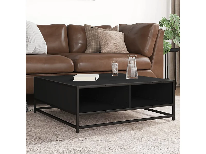 Tavolino nero 80x80x30 cm in legno ingegnerizzato e metallo