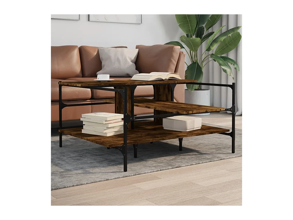 Table basse chêne fumé 100x100x48,5 cm bois d'ingénierie