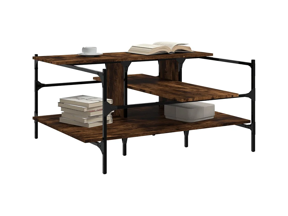 Table basse chêne fumé 100x100x48,5 cm bois d'ingénierie