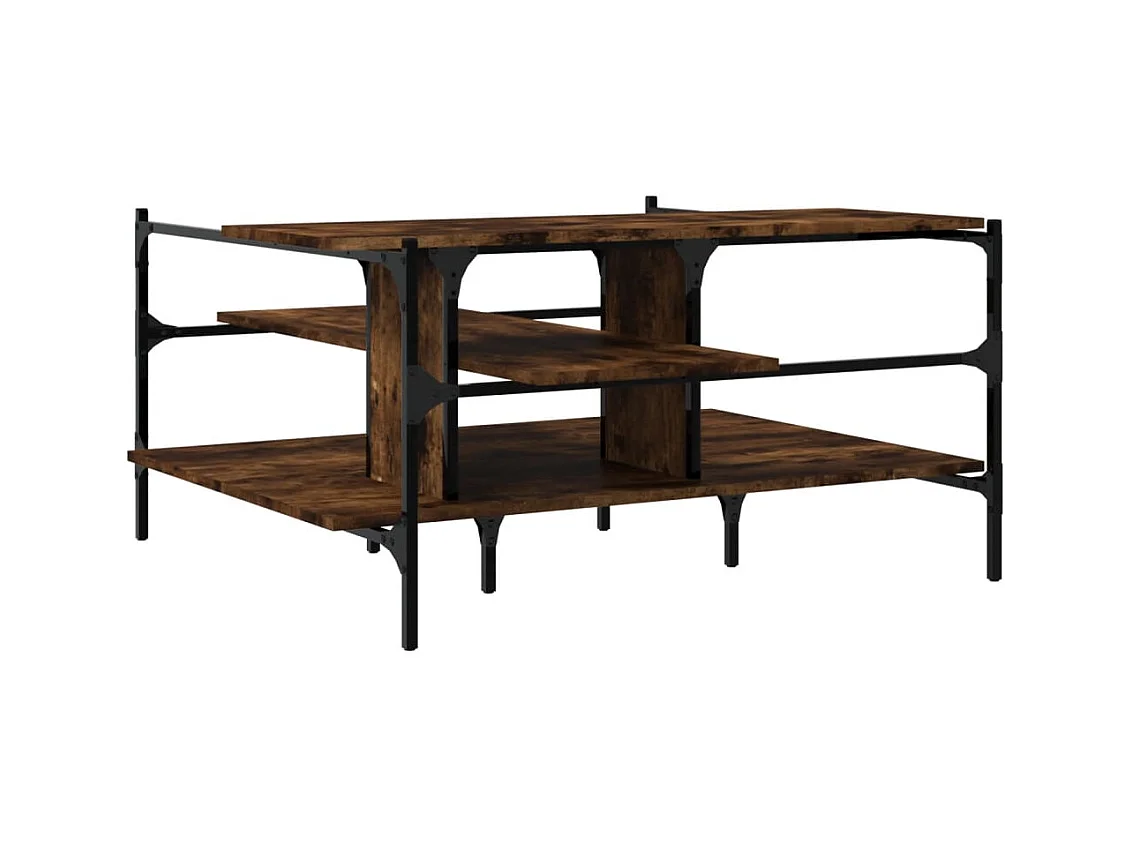 Table basse chêne fumé 100x100x48,5 cm bois d'ingénierie