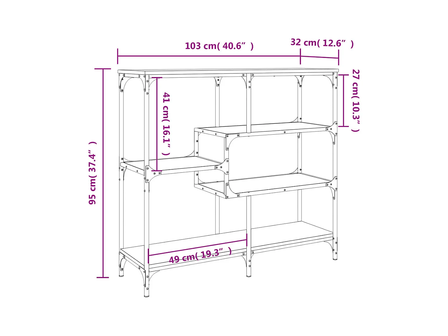 Table console chêne marron 103x32x95 cm bois d'ingénierie